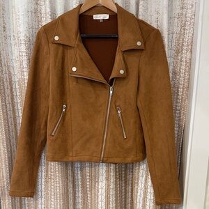 Chic Brown Suede Bomber Jacket with Silver Zippers